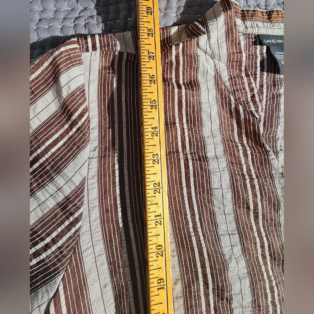 Lane Bryant Linen Striped Brown and White  Tie Sash Top Size 22-24